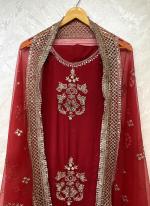 Crepe Red Festival Wear Hand Work Punjabi Dress Materials